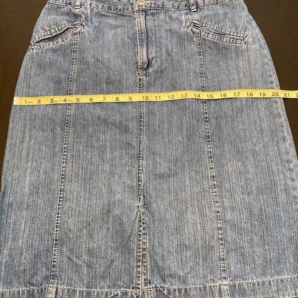 French Cuff Denim Midi Skirt Womens 10 Lighter Wash 32" Waist Front Slit Pockets - Picture 6 of 6